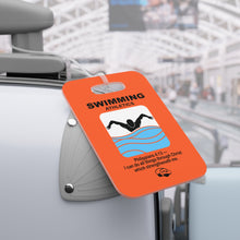 Load image into Gallery viewer, Orange Reusable swim meet heat Tags for Christian swimmers with Bible verses Philippians 4:13