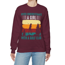 Load image into Gallery viewer, Never Underestimate a Girl with a Golf Club Sweatshirt, Golfer Sweatshirt /Unisex Heavy Blend™ Crewneck Sweatshirt