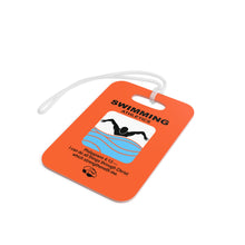 Load image into Gallery viewer, Orange Reusable swim meet heat Tags for Christian swimmers with Bible verses Philippians 4:13