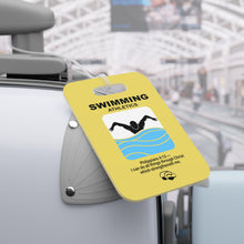 Load image into Gallery viewer, Yellow Reusable swim meet heat Tags for Christian swimmers with Bible verses Philippians 4:13
