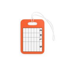 Load image into Gallery viewer, Orange Reusable swim meet heat Tags for Christian swimmers with Bible verses Philippians 4:13