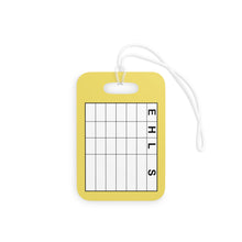 Load image into Gallery viewer, Yellow Reusable swim meet heat Tags for Christian swimmers with Bible verses Philippians 4:13