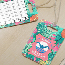 Load image into Gallery viewer, Personalized Lilly 11 Floral swim bag Tags with swim meet heat/ Custom Reusable swim meet heat Tags

